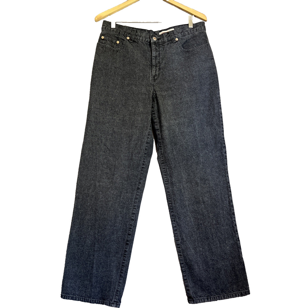 London Jean Womens 14 Charcoal Wash Comfort High Rise Wide Leg 31" Inseam Frayed